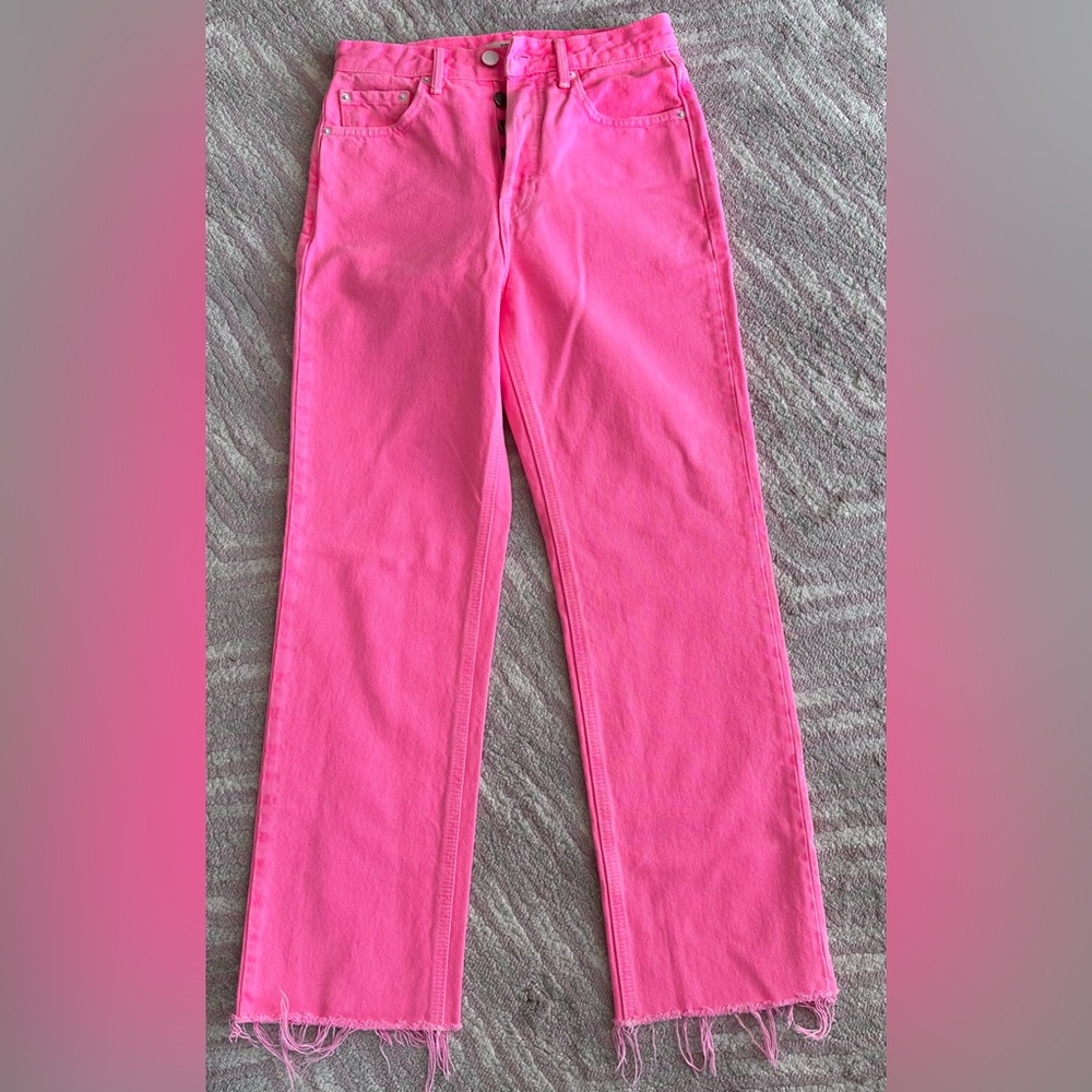 GRLFRND neon pink straight leg jeans size 25. Great condition